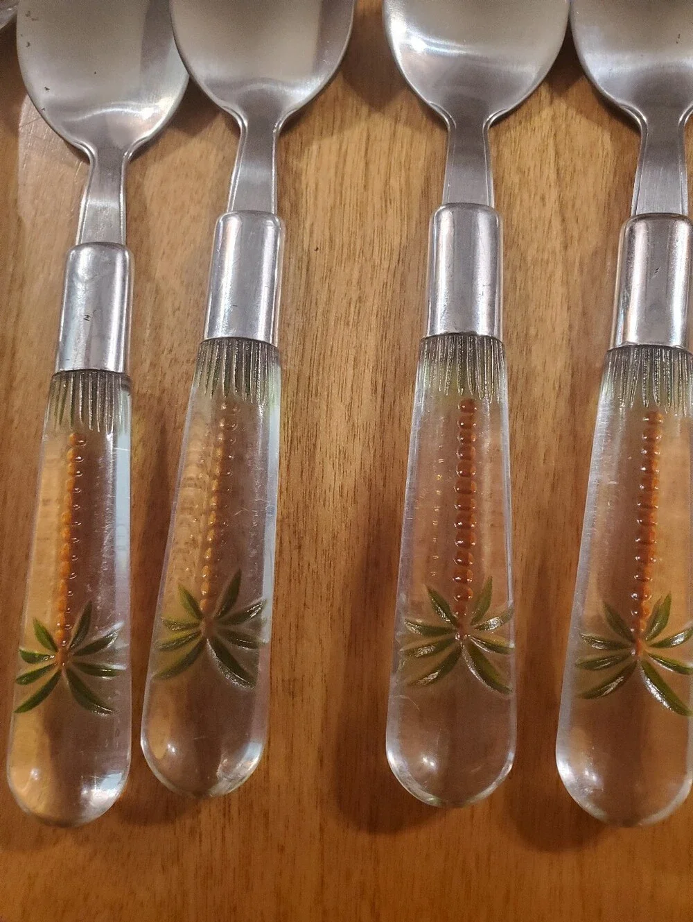 Vintage Cambridge Palm Tree Flatware Stainless Clear Acrylic Lucite Silverware